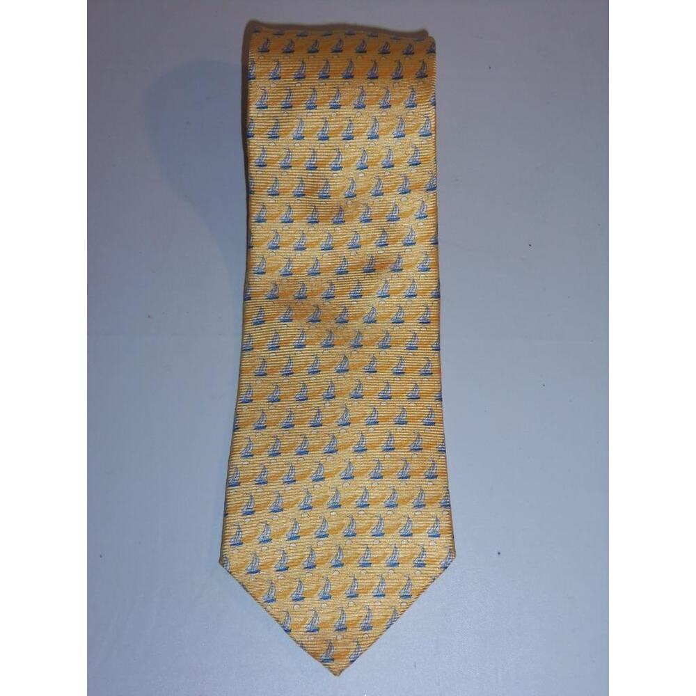Tommy Hilfiger Sailboat Tie 100% Silk Italy Yellow Blue -0315T14